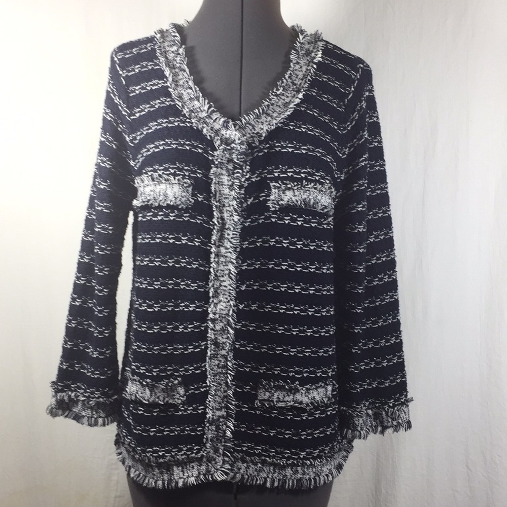 R-Q-T Navy &  White Fringe Detail Jacket Size L